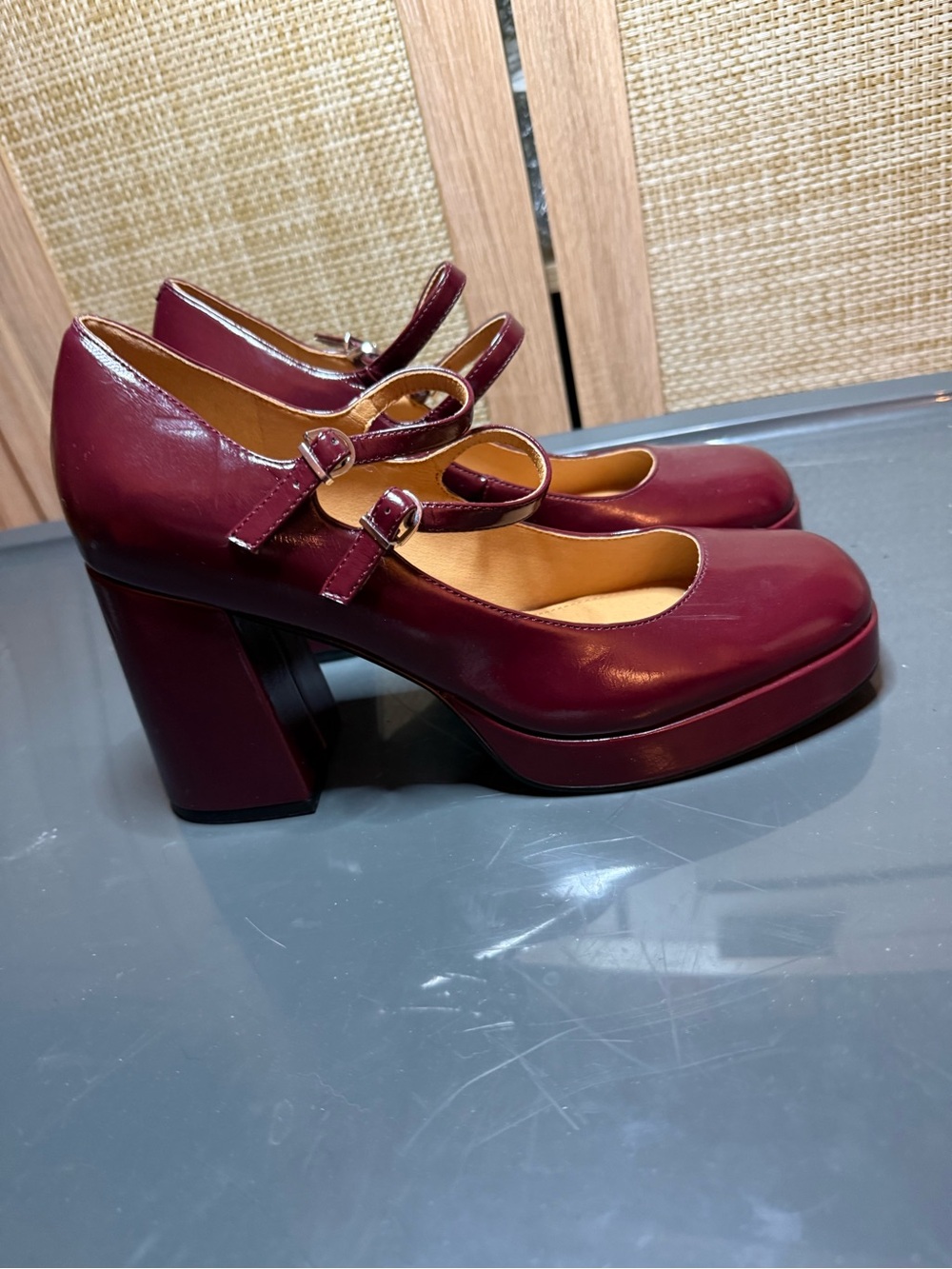 Nine West Burgundy Mary Jane Block Heel Pumps